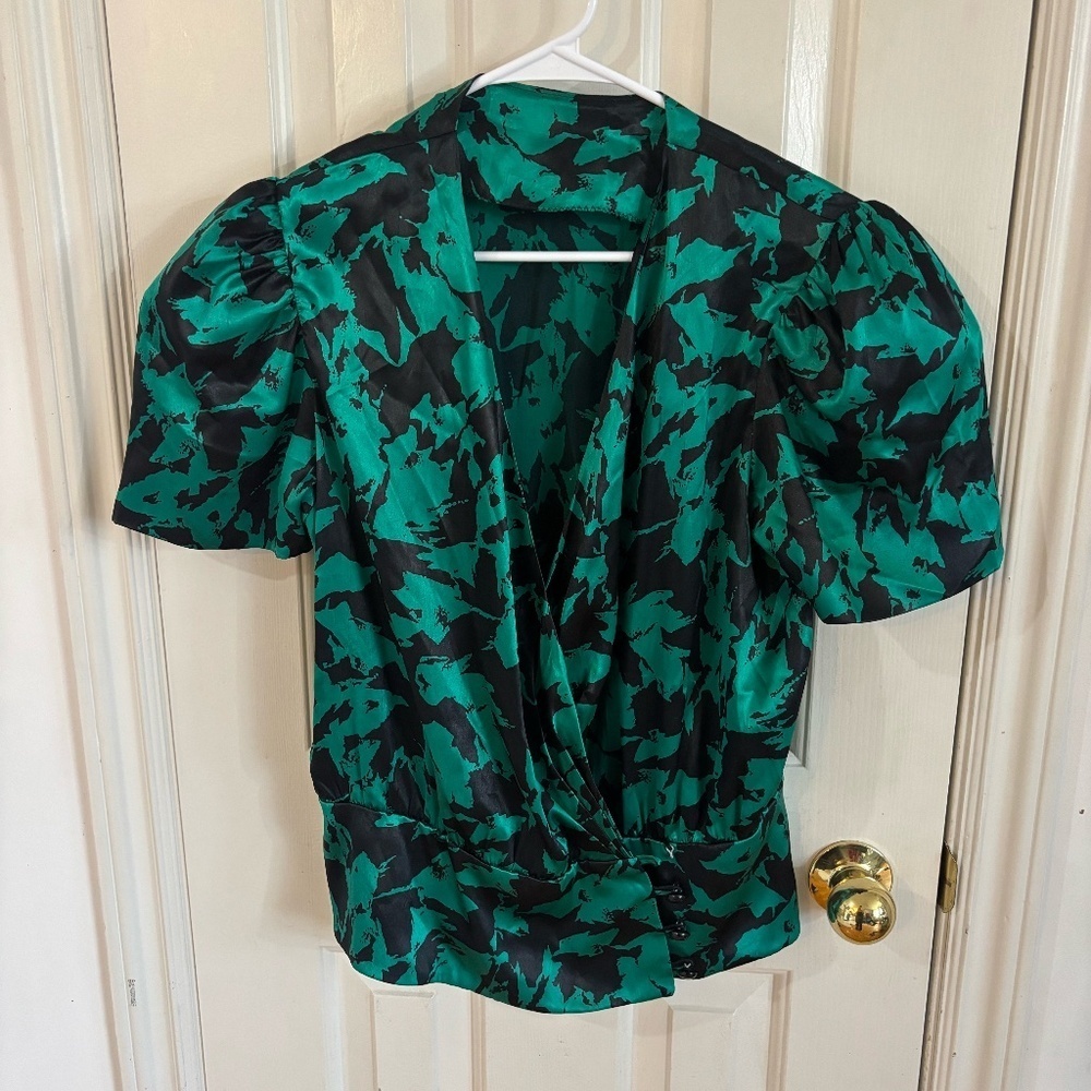 Vintage 80s green and black wrap top /jacket + read description accepting offers